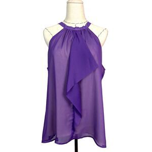 Jessie G Blouse Top Purple Solid Polyester Halter Neck Sleeveless Size 12